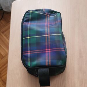 Avon Plaid Cosmetic Bag - Green and Blue